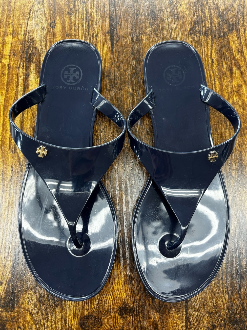 Tory Burch Speer Flat Thong Sandals Navy Blue Size 8